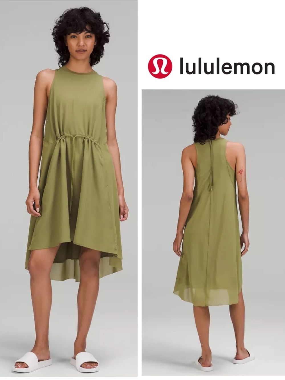 Lululemon Mesh Overlay High-Neck Dress in Avocado Green